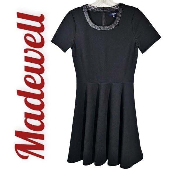 MADEWELL Black Fit & Flare Leather Trim Mini Dress, Size XS - Picture 15 of 16